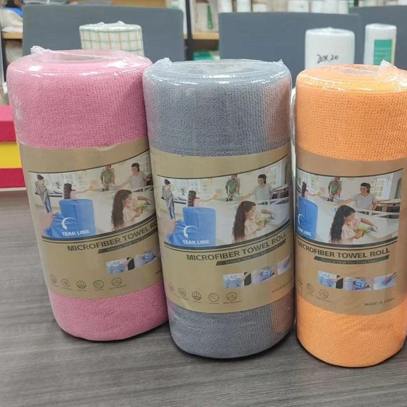 50pcs/Roll Microfiber Tear-Towel Roll, Reusable Cleaning Rag,Multi-Purpose Dishwashing Towels For Tableware Double