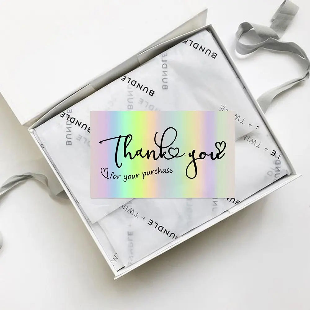 50 Pcs Thank You For Supporting My Small Business Reflective Laser Appreciate Cards Greeting Postcard For Online Retail Shopping