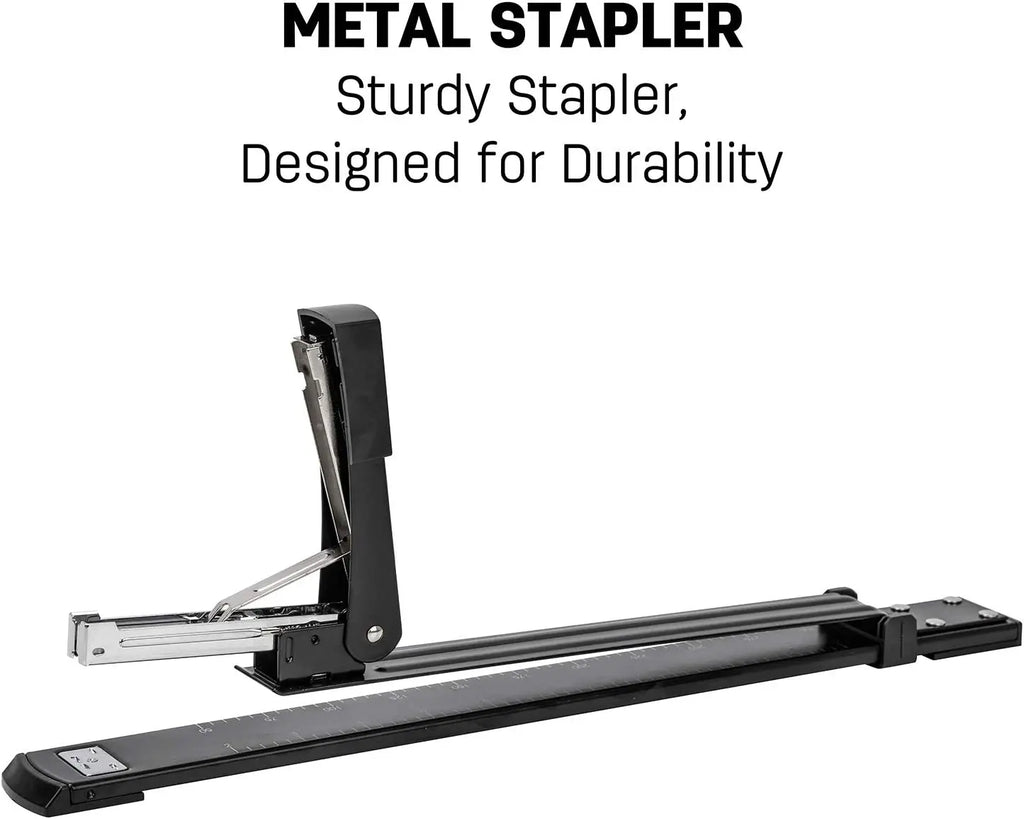Long Reach Stapler, 25 Sheet Capacity, Long Arm Standard Staplers for Booklet or Book Binding, Black