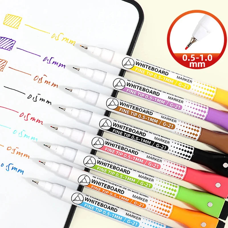 8 Colors 0.5mm Magnetic Dry Erase Markers Whiteboard Marker Pen For Office School Home Office Extra Fine Tip Colored Pens