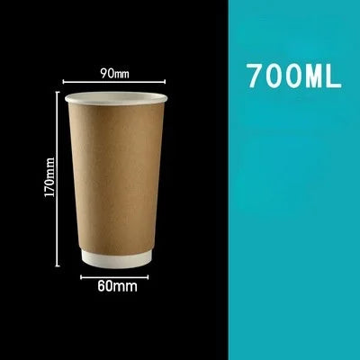 50pcs/pack Kraft Paper Bubble Tea Cup Double-layer Heat-insulating Paper Cup Disposable Thick Hollow Coffee Cup Accept Customize