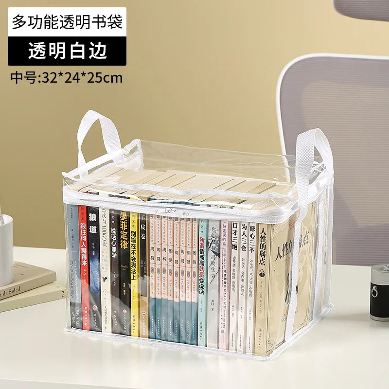 Foldable book box student dormitory classroom book organizer transparent waterproof household book organizing storage box