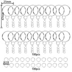 100Pcs 25mm Key Rings with 100pcs 8mm Jump Rings Connectors for DIY Keychain Lanyard Jewelry Making Supplies