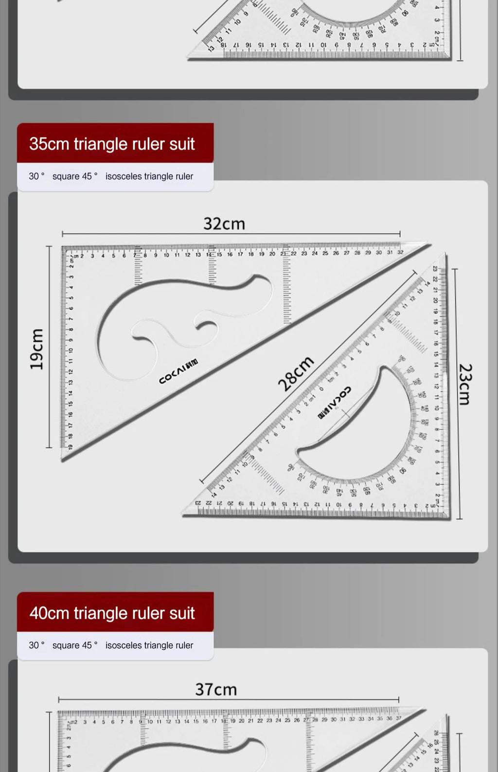 2Pcs/Set Multifunctional Triangle Ruler 30/45 Degree Measurement Angle Isosceles Triangle Ruler Geometry Students Drafting Tool