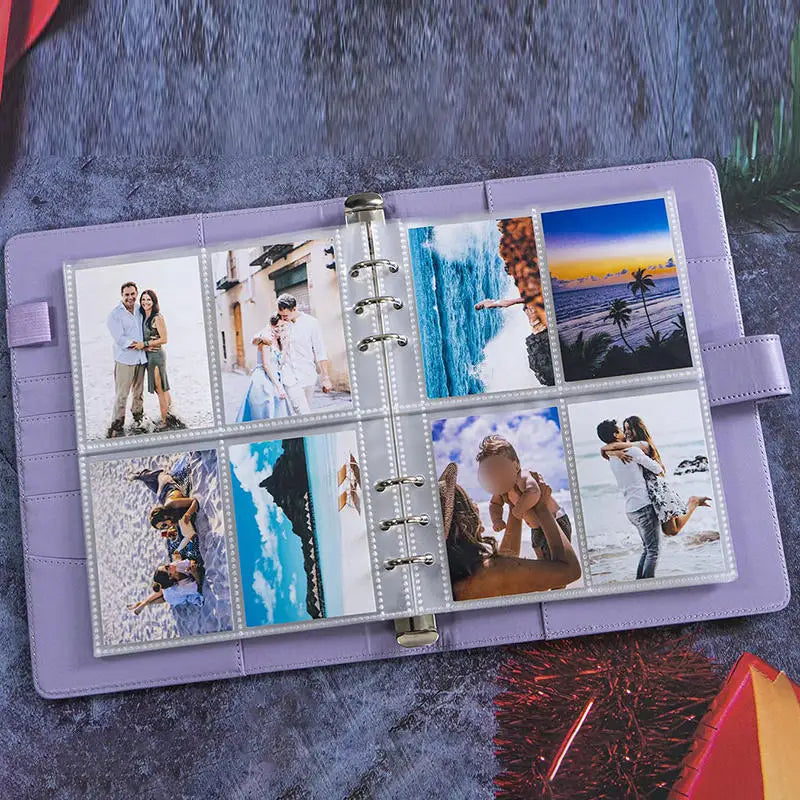 A5 Notebook Photocard Binder with 4 Pockets Sleeves, 6 Ring  PU Leather Binder Loose Leaf Personal Organizer Photo Binder Book