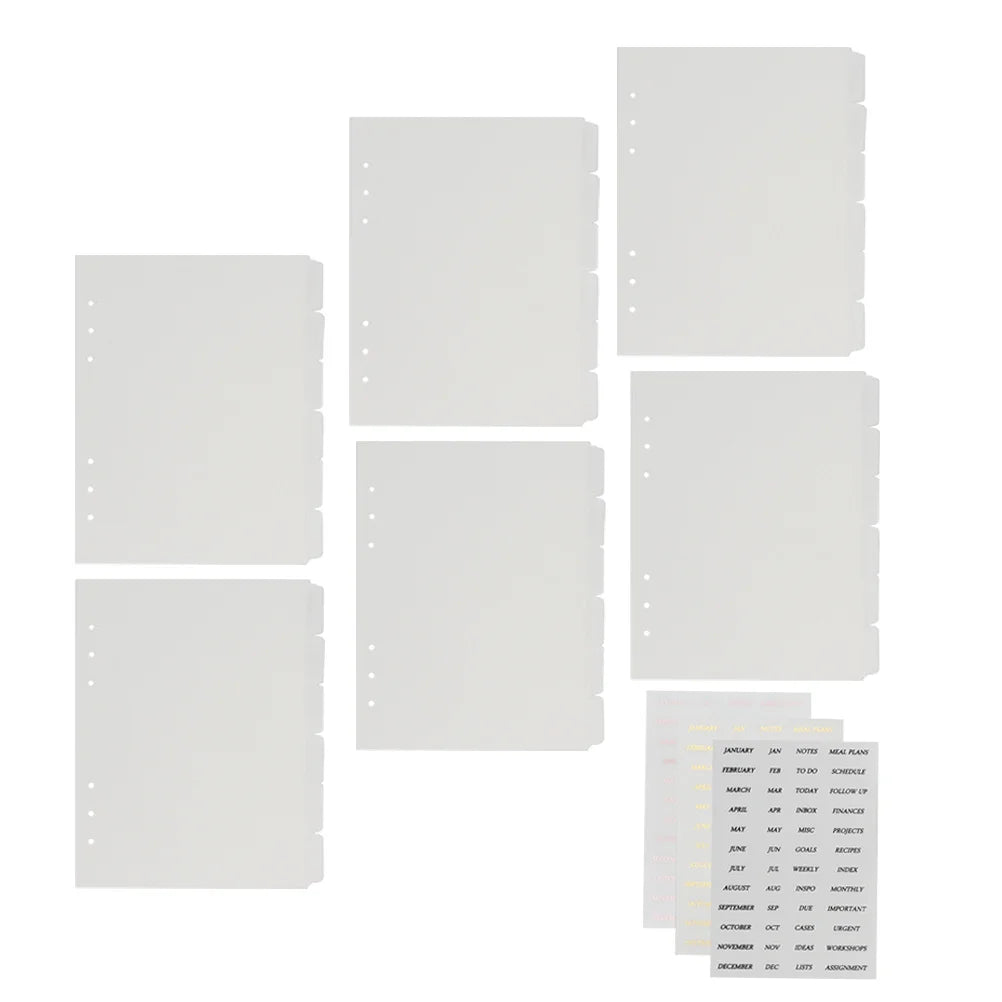A5 Divider Tabs With Monthly Stickers 6-Hole Round Ring Transparent Pp Insertable Dividers For Loose Leaf Notebook Binder