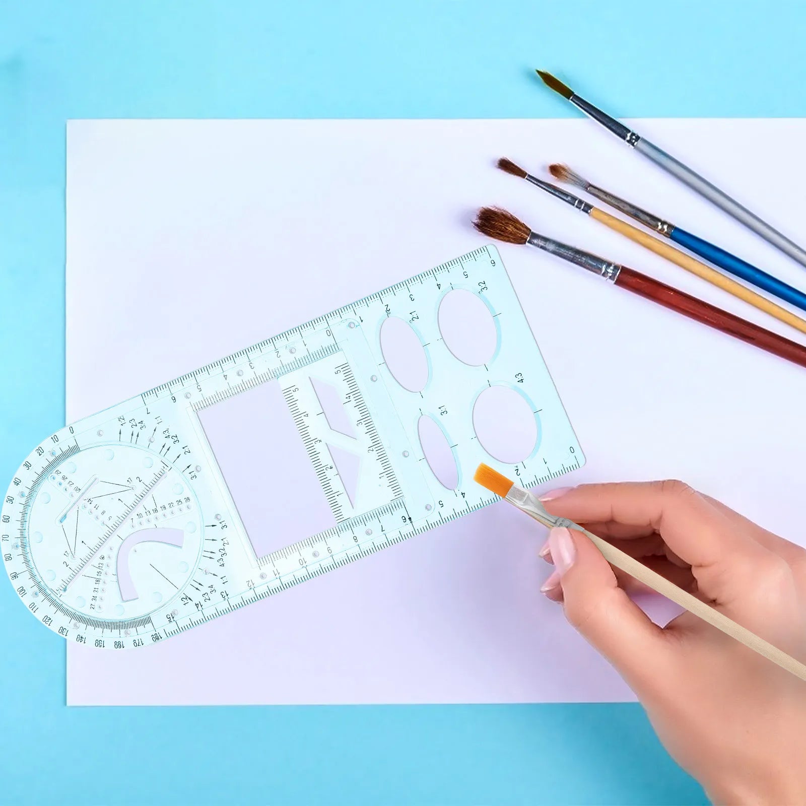 Students Plastic Drawing Rulers Set Multifunctional Geometric Drafting Templates for School Mathematics Drawing Tools