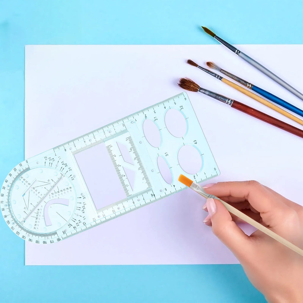 Students Plastic Drawing Rulers Set Multifunctional Geometric Drafting Templates for School Mathematics Drawing Tools