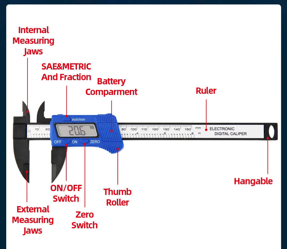 Plastic Caliper Pachometer Digital Caliper Electronic Ruler Vernier Digital Caliber Measuring Tool Digital Calibrator Micrometer