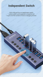 4/7/10 Ports USB 3.0 Hub Multiple Splitter 12V Power Adapter with On/off Switch USB Splitter High Speed Hub for MacBook Laptop