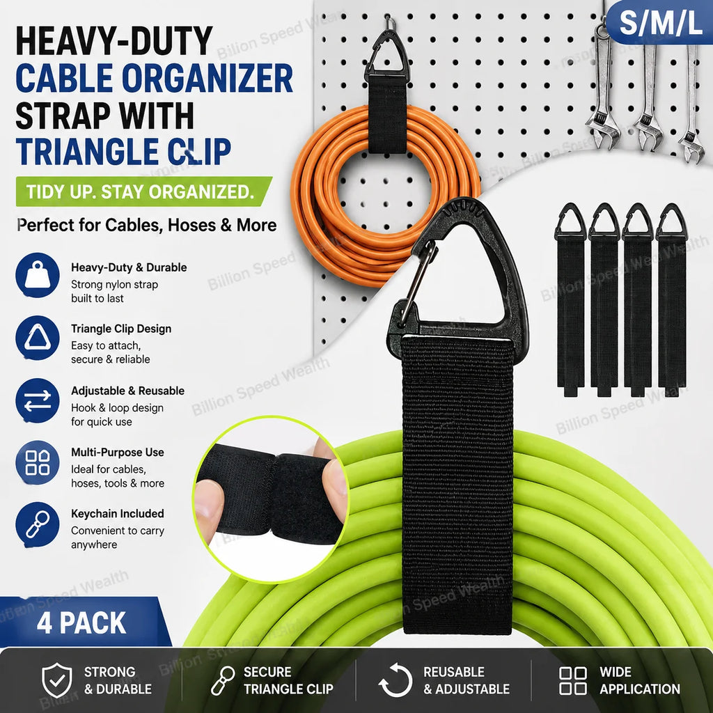 Heavy Cable Cord Storage with Triangle Buckle Wire Manager Power Cord Management Nylon Belt Keychain Straps for Cable Hoses