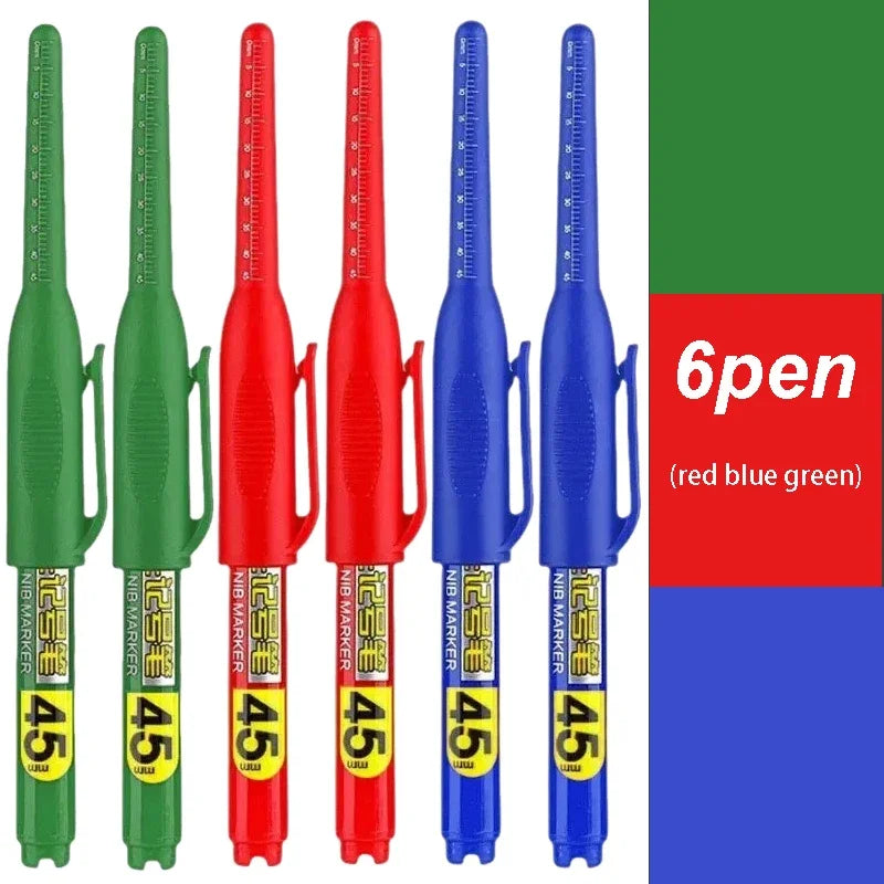 1-12 PCS 45mm Tip Waterproof Long Head Marker Pen Quick-Dry Ink for Woodworking Construction, Deep Hole White Black Red Blue