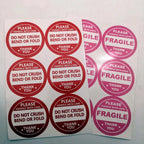 60 PCS 2 inch Pink Round Do Not Crush Bend or Fold Handle with Love Stickers Shipping Mailing Cartons Envelops Adhesive Labels