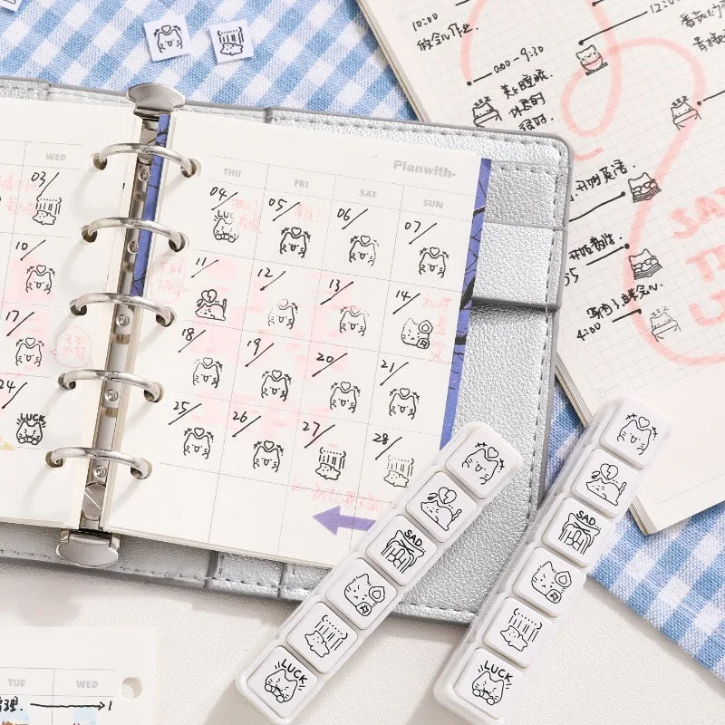 Cute Cat Emoji Stamp Daily Life Work Good Mood Series Cartoon Mini Pattern Stamps for Journaling Planner Diy Scrapbooking Decor