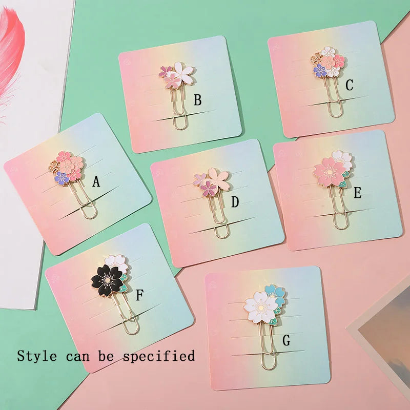 Cherry Blossom Paper Clip Creative Cute Metal Bookmark Clip Exquisite Beautiful Paper Clip Notebook Decoration Stationery