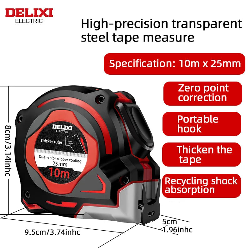 DELIXI ELECTRIC 3/5/7.5/10m Steel Tape Measure Double-sided Metric and Imperial Thickened And Hardened Box Measuring Ruler