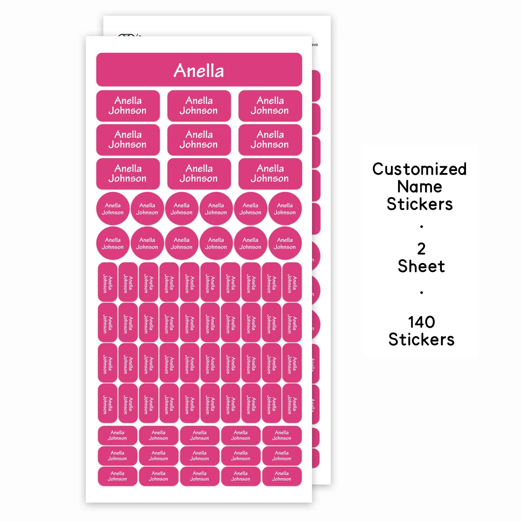 140PCS Personalized Name Stickers Custom Labels, Waterproof Vinyl Name Tags for School Supplies, Bottles, Lunch Boxes
