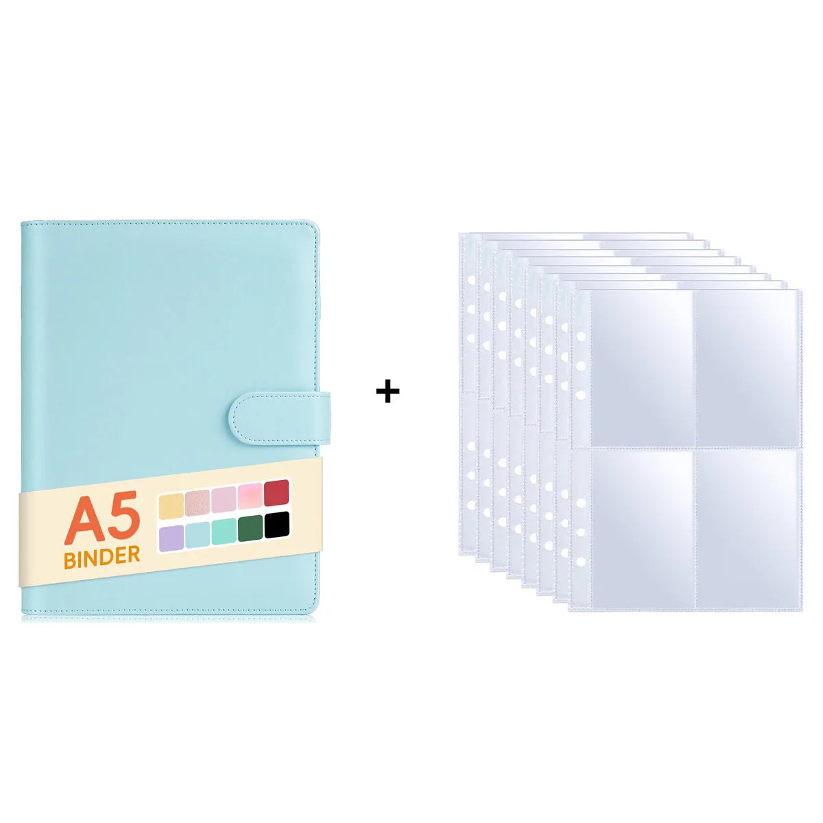A5 Notebook Photocard Binder with 10 Pockets Sleeves, 6 Ring  PU Leather Binder Loose Leaf Personal Organizer Photo Binder Book