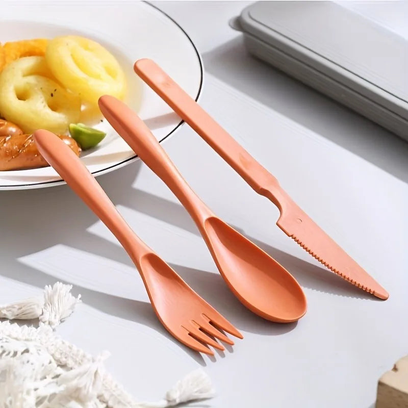 3In1 Portable Cutlery Set Reusable Home Travel Utensil Set Fork Spoon Knife with Box Dinnerware Set Picnic Camping Tableware