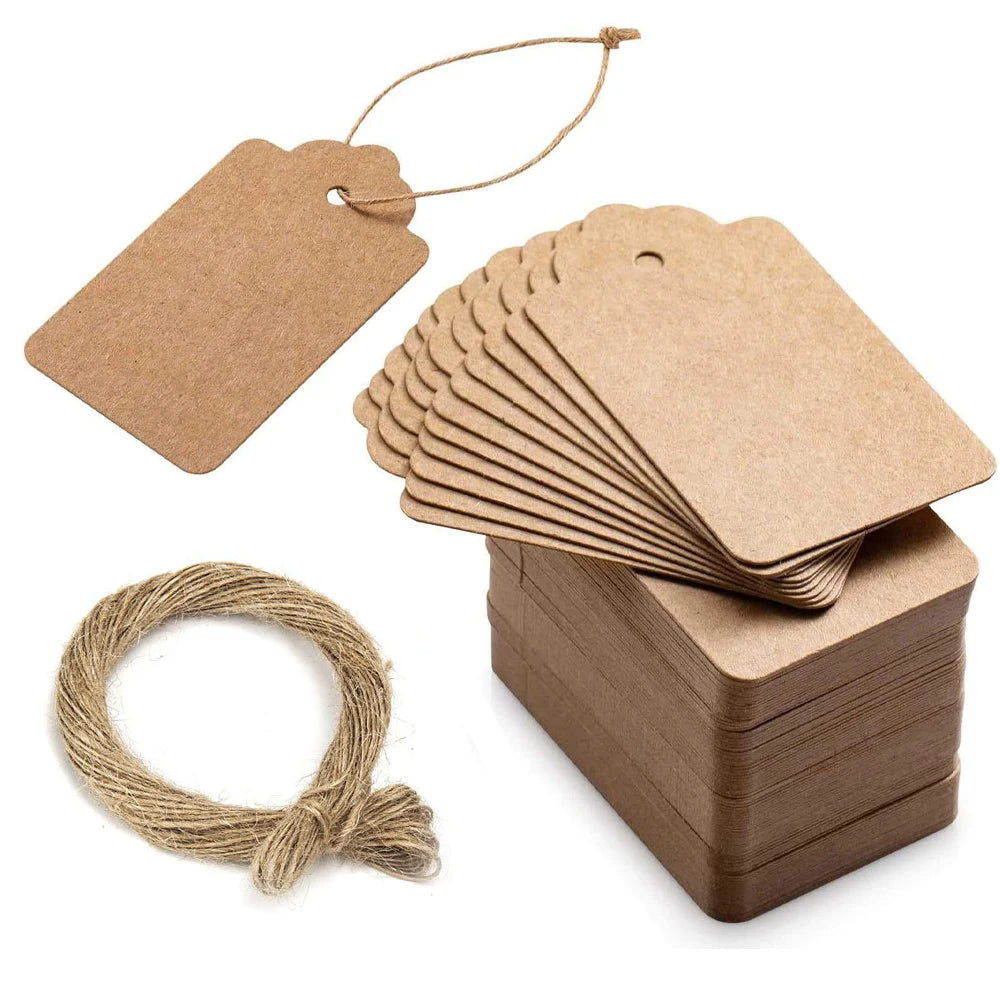 100/300/500pcs Kraft Paper Blank Gift Hang Tags with String for Gift Wrapping Price Small Business Packaging Supplies Material