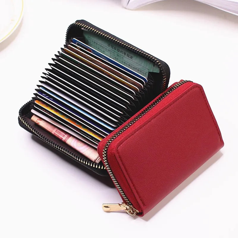 Compact Coin Purse Leather Business Credit Card Case Holder Travel Wallet for Women 20 Card Slots Small Card Pouch with
