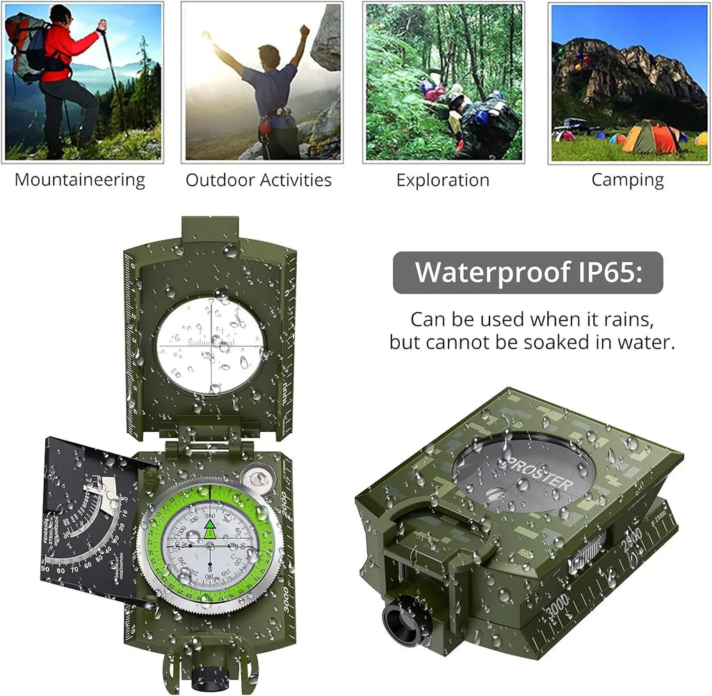 Proster IP65 Compass - Lensatic Sighting, with Clinometer & Carry Bag for Camping, Hiking, Geology