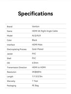 Vention 90° Angled HDMI 2.0 Cable 4K60Hz Ultra HD High-Speed Cord for Xiaomi TV Monitor Laptop PS5 Xbox PC HDR Video HDMI Cable