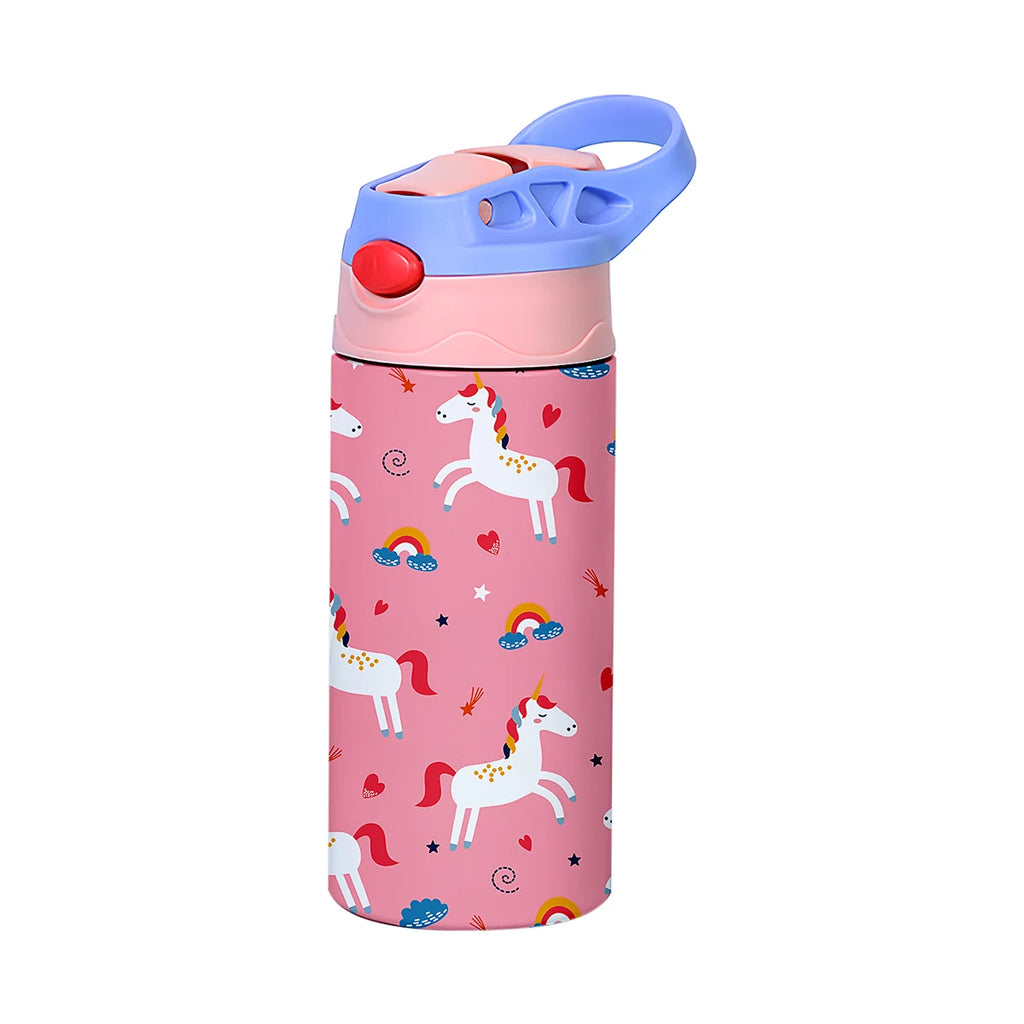 350ml Cartoon Pattern Vacuum Cup Kids Insulated Water Bottle Cute Animal Straw Thermos Mug Handheld Kettle for Outdoor School