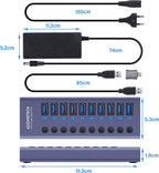 4/7/10 Ports USB 3.0 Hub Multiple Splitter 12V Power Adapter with On/off Switch USB Splitter High Speed Hub for MacBook Laptop