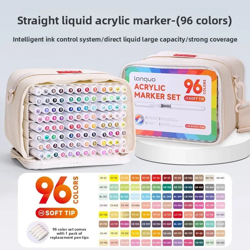 LANGUO 240/9 Colors Acrylic Color Markers Direct Liquid Paint Marker Pen DIY Drawing with Storage Box School Supplies Stationery