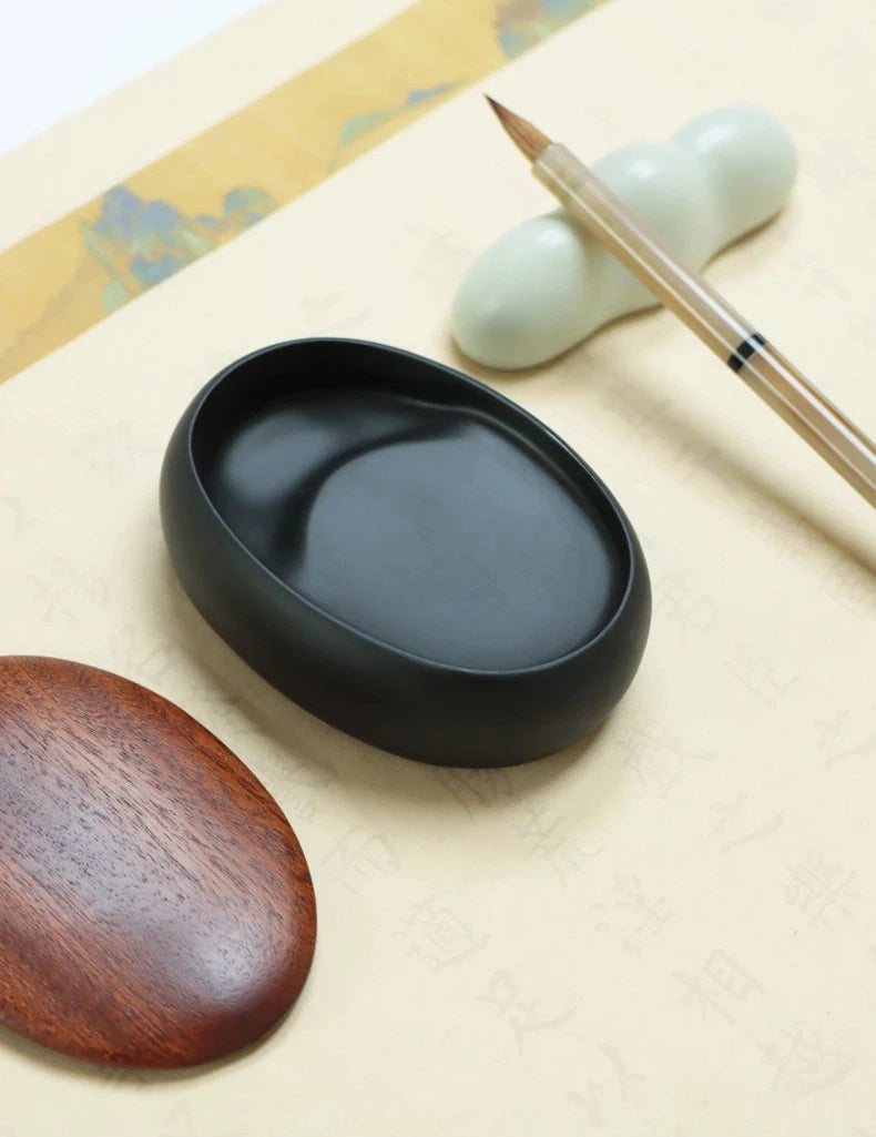 She Inkstone with Lid Antique Chinese Ink Stone for Calligraphy Writing and Traditional Painting Practice Natural Rock Inkstone