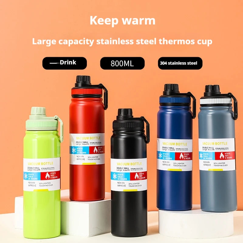 600/800/1000ML Sport Vacuum Flask Stainless Steel Thermal Water Bottle Car Insulated Cup Keeps Cold and Heat Travel Thermal Mug
