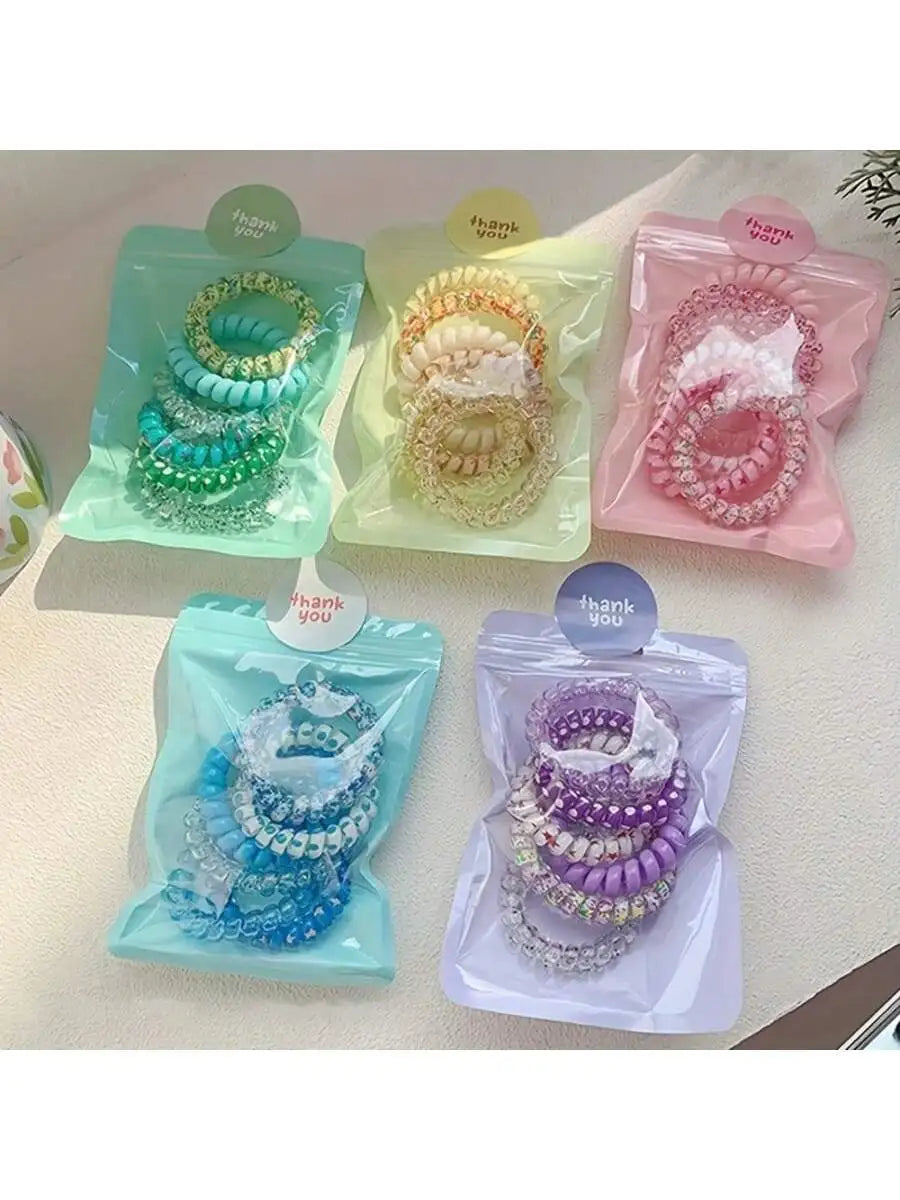 Set Women Fashion Telephone Wire Elastic Hair Band Colorful Printed Spiral Cord Rubber Band Hair Ties Hair Accessories Gift