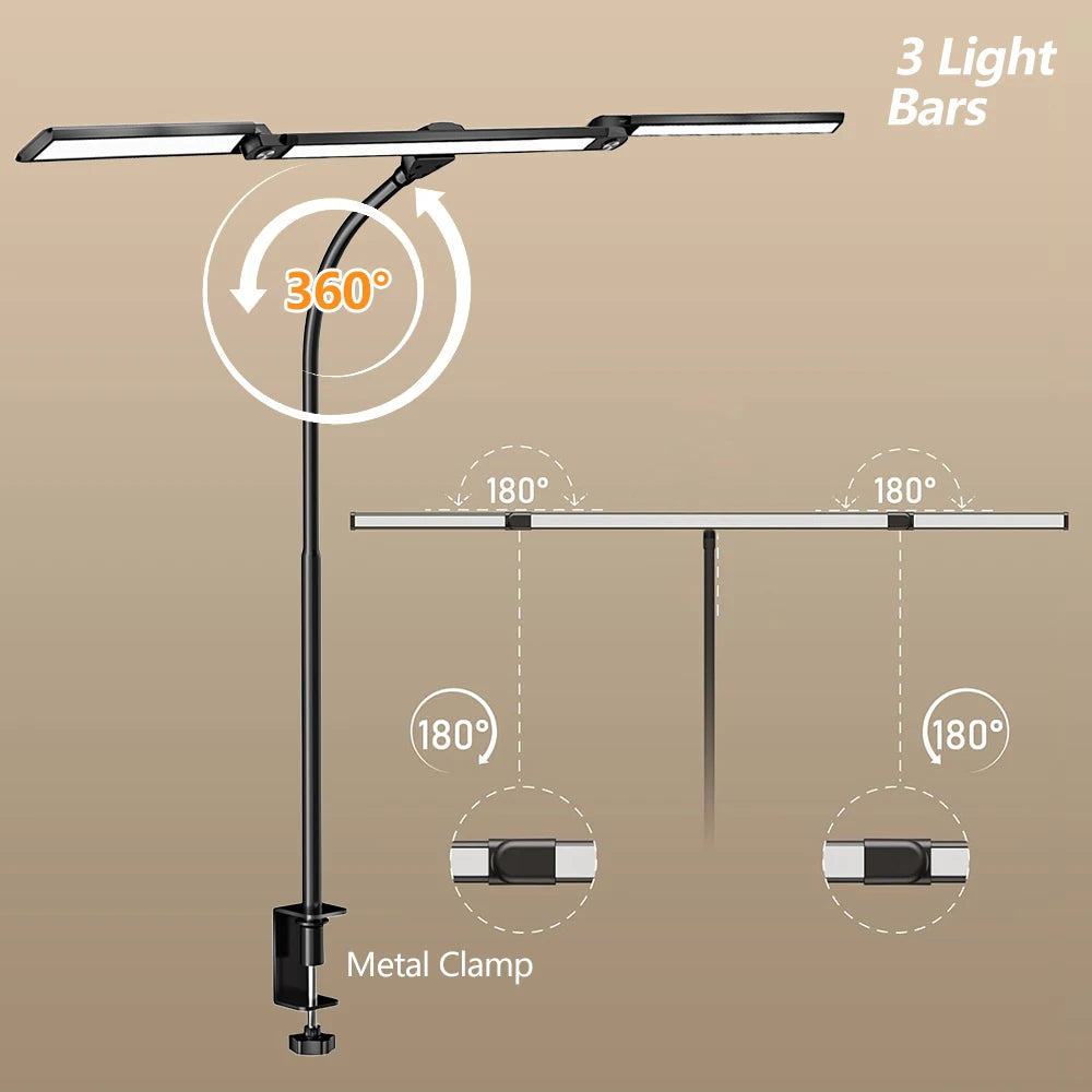 3/2/1-head Eye Caring Architect Lamp with Clamp Computer Monitor Flexible Gooseneck Colour-adjustable Table Lamp for Home Office