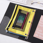 Double Zipper Pen Bag 3 Rings Binders Pencil Case File Bag Pencil Box For Erasers Rulers Markers Storage