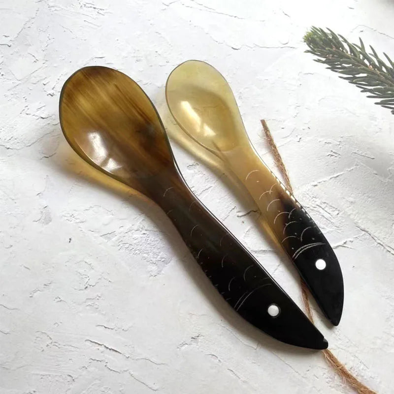 Water Buffalo Horn Spoon Exquisite Western Cuisine Spoon Kitchen Tools Creative Dessert Spoon Long Handled Spoon Horn Products