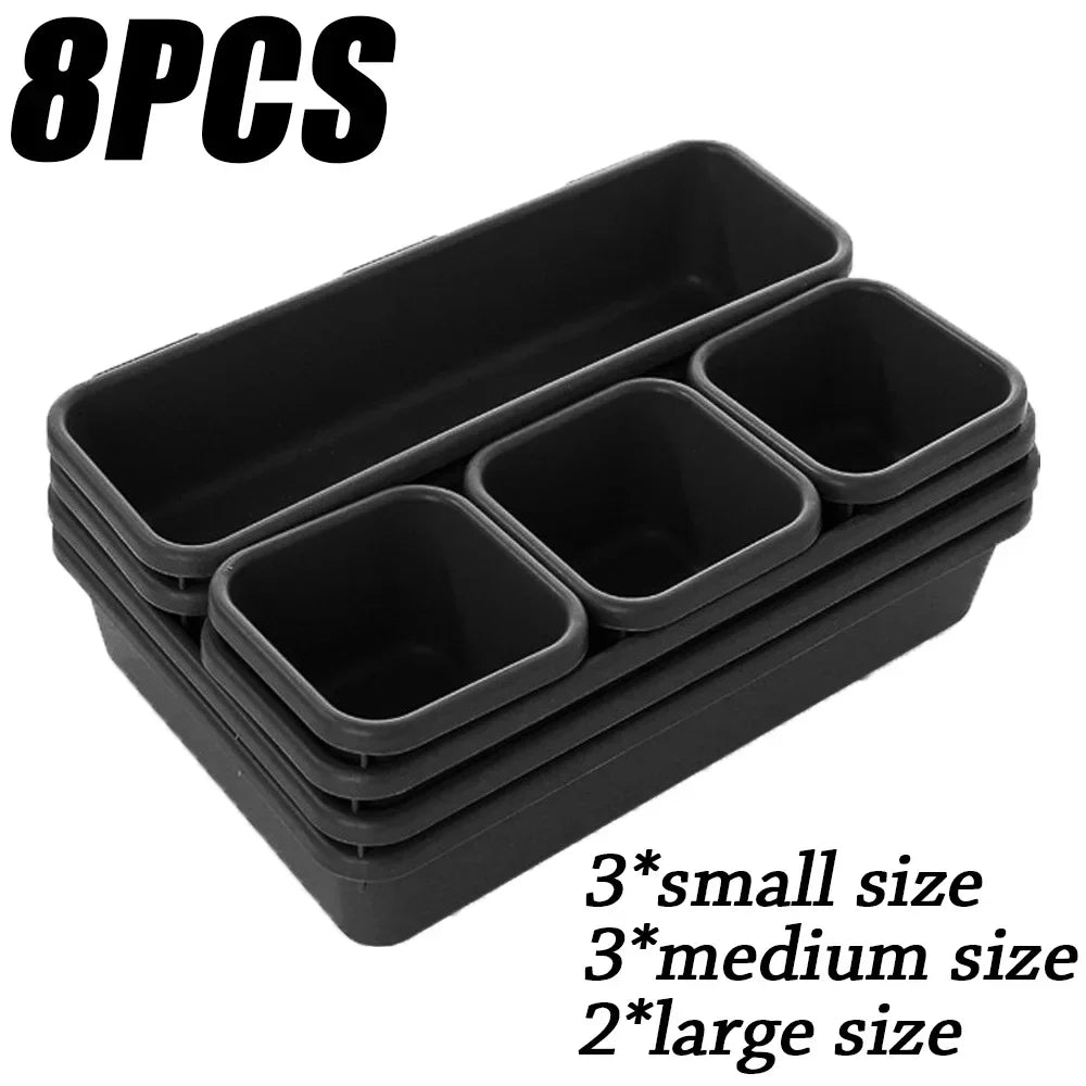 32PCS Desk Drawer Organizers 3 Size Plastic Interlocking Shallow Tool Organizer Tray Dividers Separators Storage Bins Container