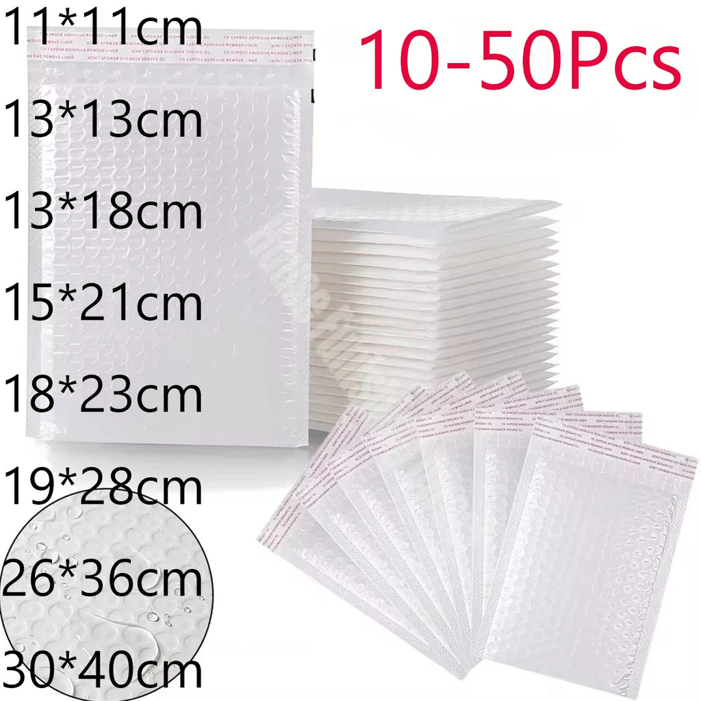 10/50Pcs Bubble Mailers White Poly Bubble Mailer Self Seal Padded Gift Bag Packaging Envelope Bags Book Shipping Package Bag