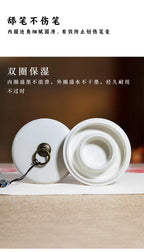 Medium Size Ceramic Ink Stone with Lid, Double Ring Moisturizing Anti-dry Ink Pot for Calligraphy Lovers Learning