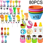 Mini Fruit Forks For Children Kids Cute Animal Food Picks Snack Toothpicks With Vegetable Cutter Set Silicone Lunch Box Dividers