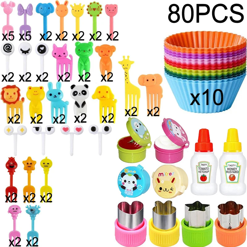 Mini Fruit Forks For Children Kids Cute Animal Food Picks Snack Toothpicks With Vegetable Cutter Set Silicone Lunch Box Dividers