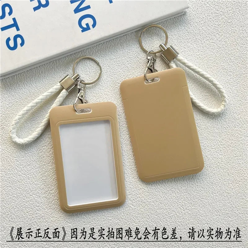 1Pc Solid Color Student Bus ID Card Protective Cover Keyring School Access Door Card Credit Card Holder Bag Set Key Chain