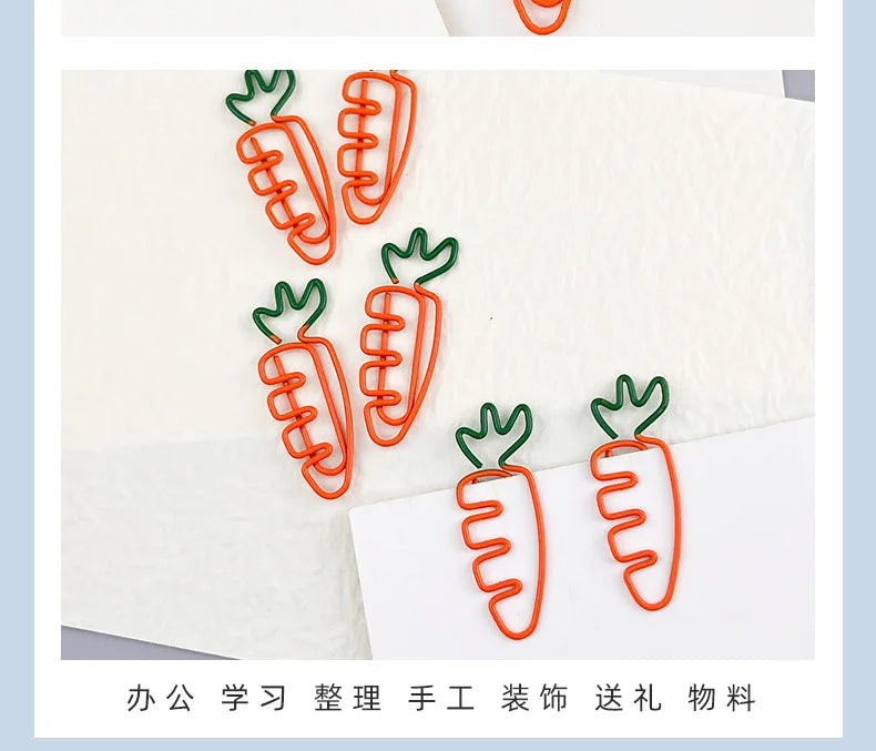 10pcs Funny Carrot Paper Clips Realistic Vegetable Shaped Baked Paint Metal Note Clips Office School Supplies
