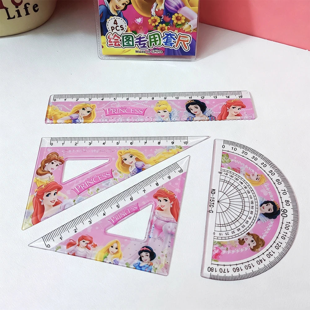 Disney Princess Ruler Set, Animated Merchandise with Cartoon Printed Transparent Acrylic Student Ruler Kit