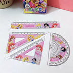 Disney Princess Ruler Set, Animated Merchandise with Cartoon Printed Transparent Acrylic Student Ruler Kit
