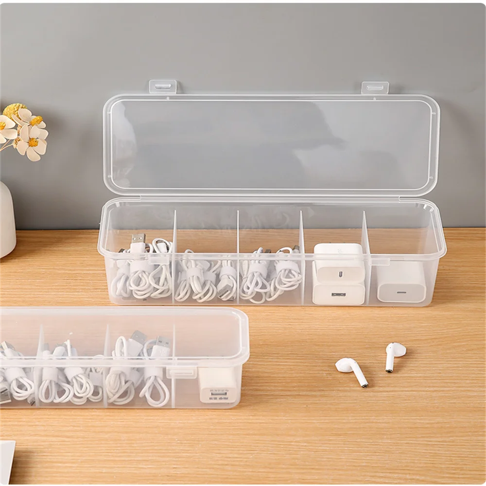 Transparent Data Cable Organizer Case Classification Dustproof Card Organizer with Lid Clutter Collection Box for Office Home