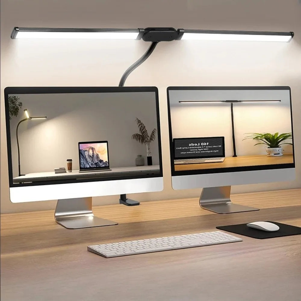 Double Head Desk Lamp Clip-on LED 3 Modes Brightness Adjustable USB Adapter Suitable for Reading Studying Piano Monitors Office