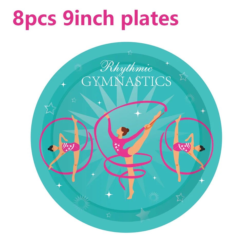 Gymnastics Disposable Tableware Cupcake Holder Plates Napkins TableCloth Banner For Birthday Party Dinnerware Party Supplies