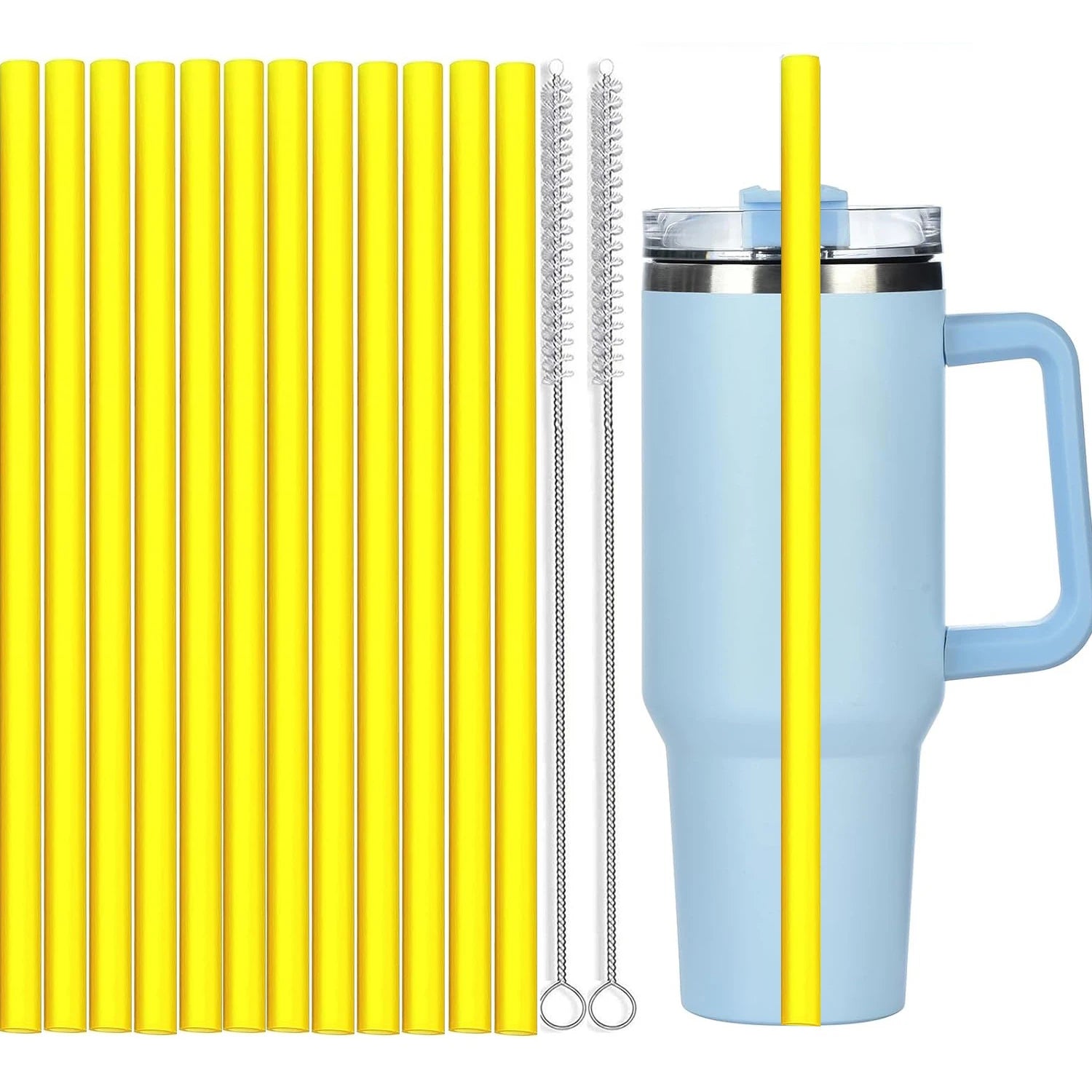 12Pcs Color Replacement Straws for Stanley 30/40 oz Tumbler , 12 in Long Reusable Plastic Straws for Stanley Cup, Plus 2 Brush