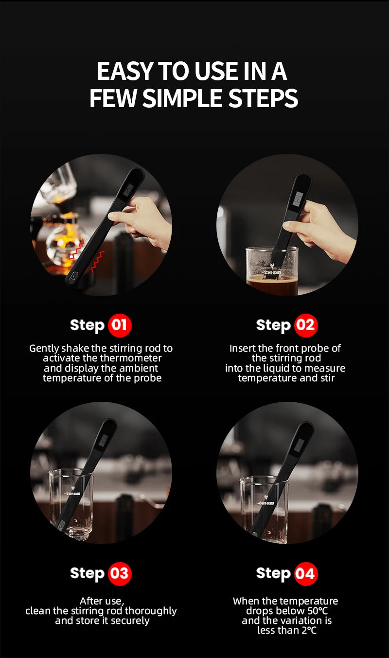 MHW-3BOMBER Wand Coffee Stirrer with Digital Thermometer Coffee Syphon Stir Stick for French Press Barista Coffee Accessories